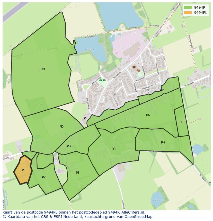 Afbeelding van het postcodegebied 9494 PL op de kaart.