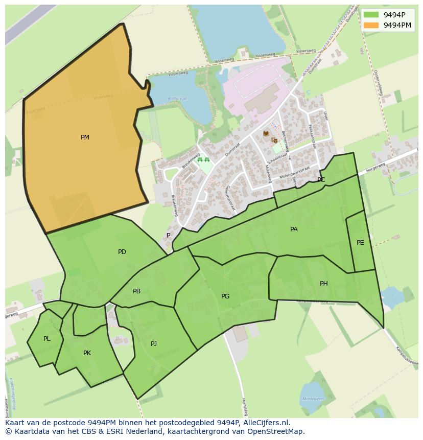 Afbeelding van het postcodegebied 9494 PM op de kaart.