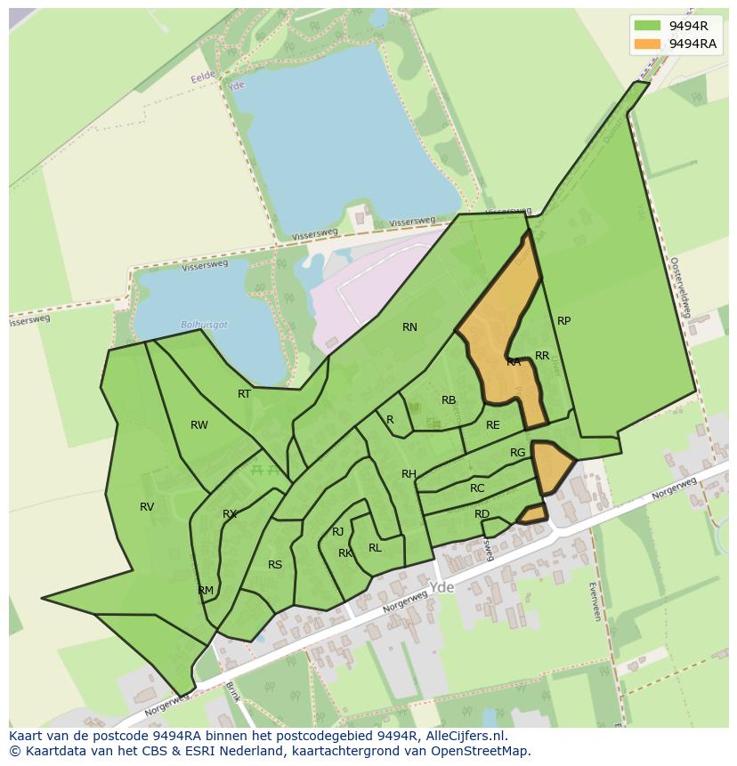 Afbeelding van het postcodegebied 9494 RA op de kaart.