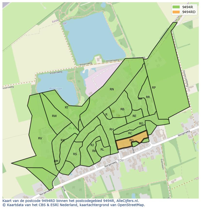 Afbeelding van het postcodegebied 9494 RD op de kaart.