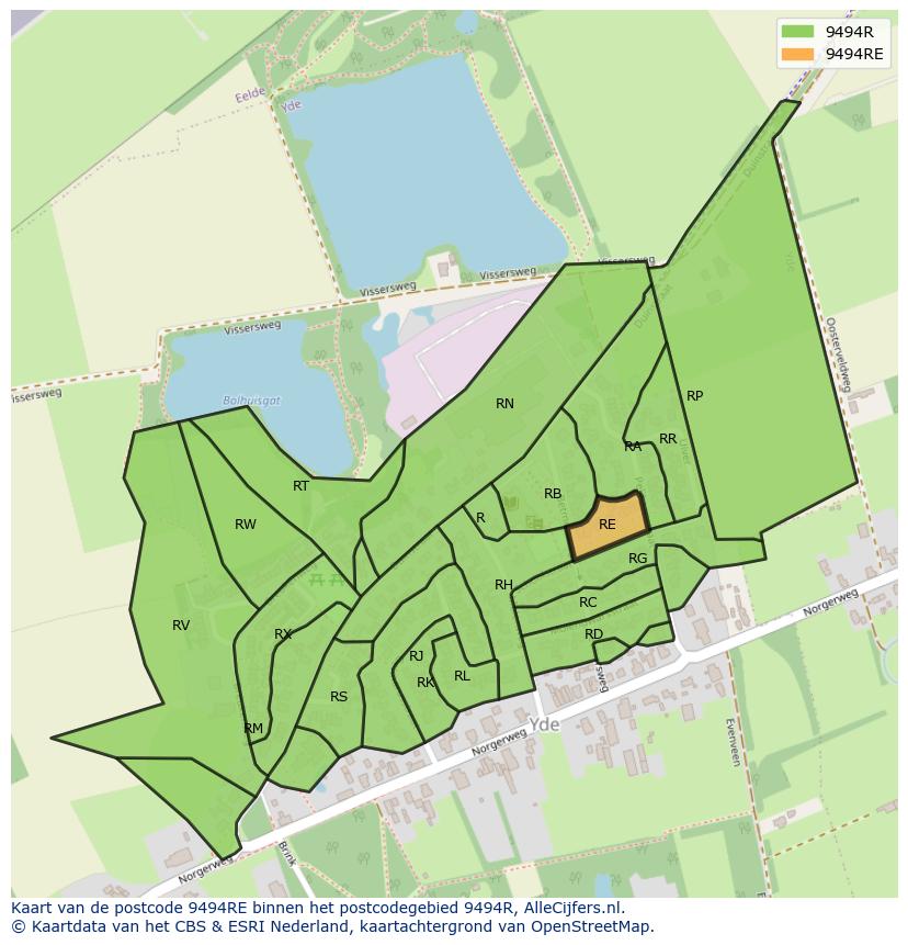 Afbeelding van het postcodegebied 9494 RE op de kaart.