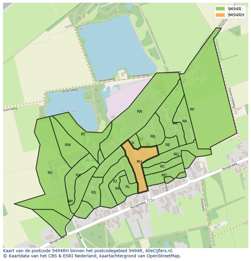 Afbeelding van het postcodegebied 9494 RH op de kaart.