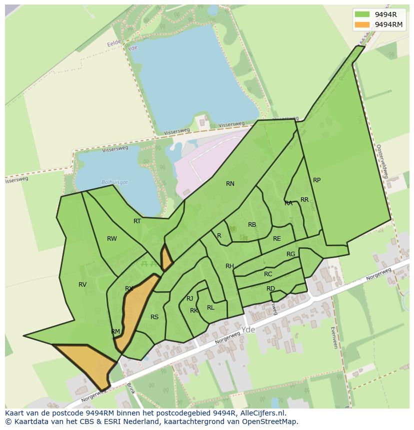 Afbeelding van het postcodegebied 9494 RM op de kaart.