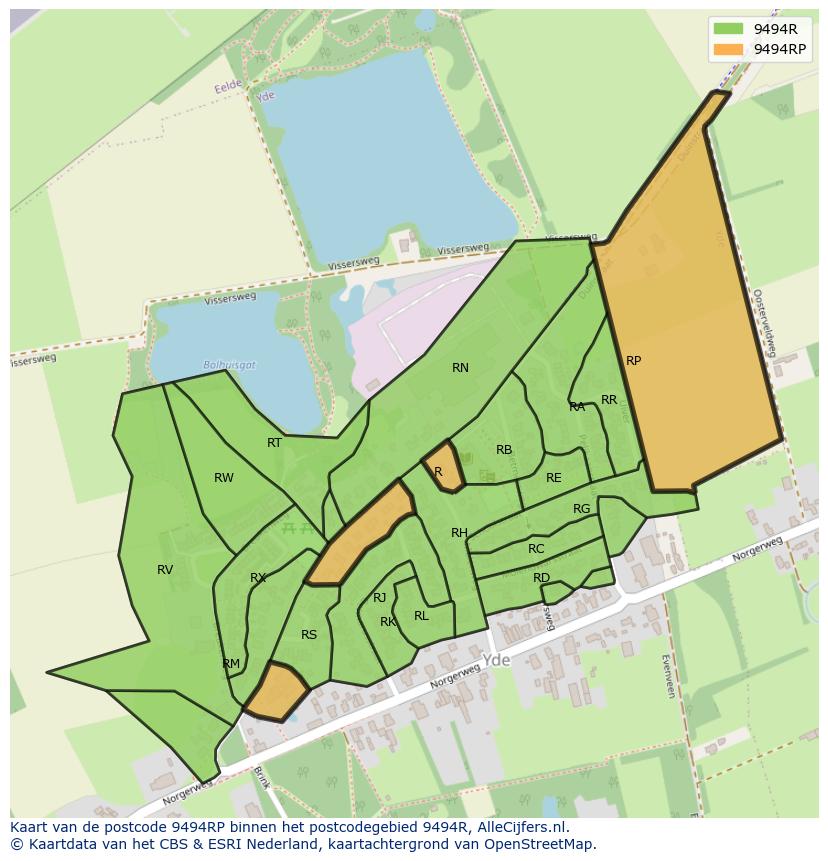 Afbeelding van het postcodegebied 9494 RP op de kaart.