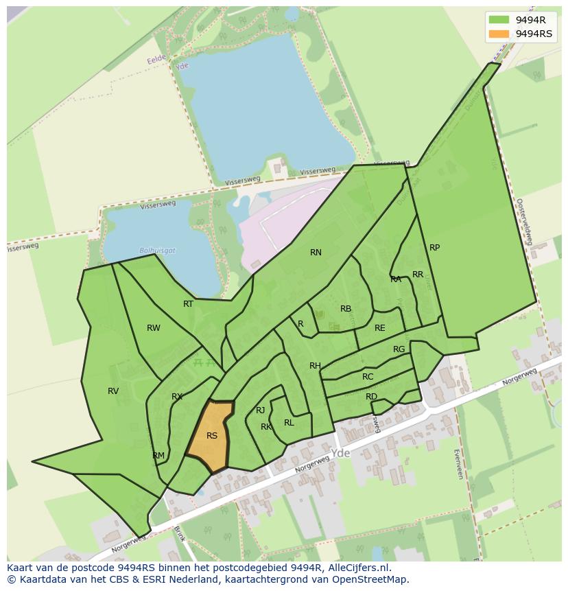 Afbeelding van het postcodegebied 9494 RS op de kaart.