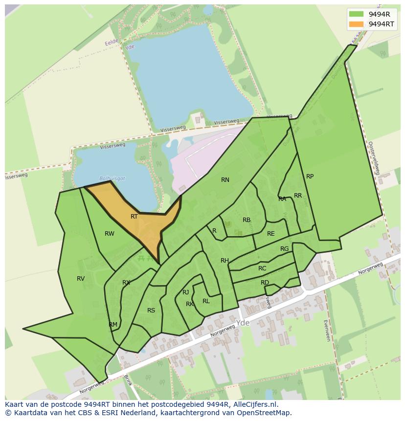 Afbeelding van het postcodegebied 9494 RT op de kaart.