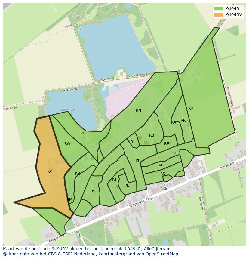 Afbeelding van het postcodegebied 9494 RV op de kaart.