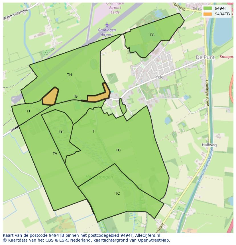Afbeelding van het postcodegebied 9494 TB op de kaart.