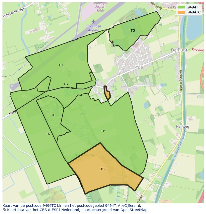 Afbeelding van het postcodegebied 9494 TC op de kaart.