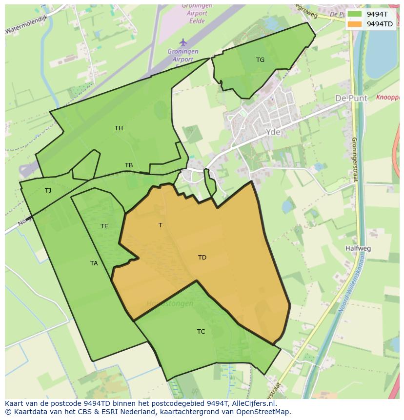 Afbeelding van het postcodegebied 9494 TD op de kaart.