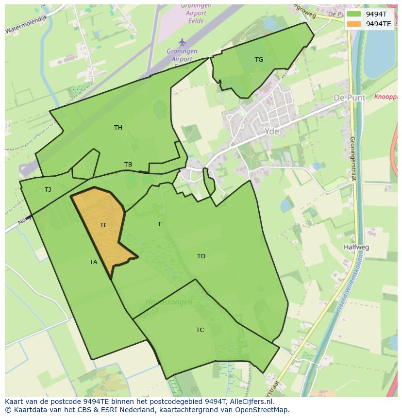 Afbeelding van het postcodegebied 9494 TE op de kaart.