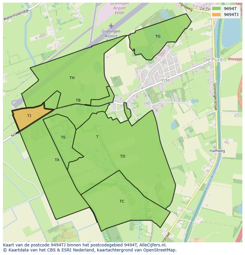 Afbeelding van het postcodegebied 9494 TJ op de kaart.