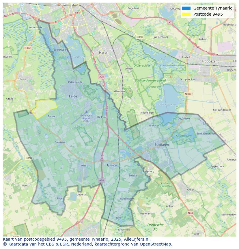 Afbeelding van het postcodegebied 9495 op de kaart.