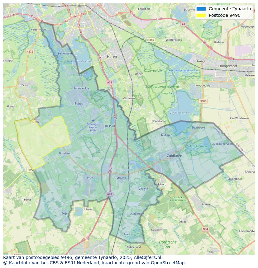 Afbeelding van het postcodegebied 9496 op de kaart.