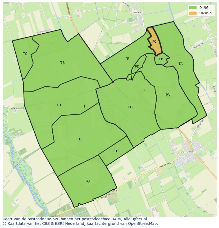 Afbeelding van het postcodegebied 9496 PC op de kaart.