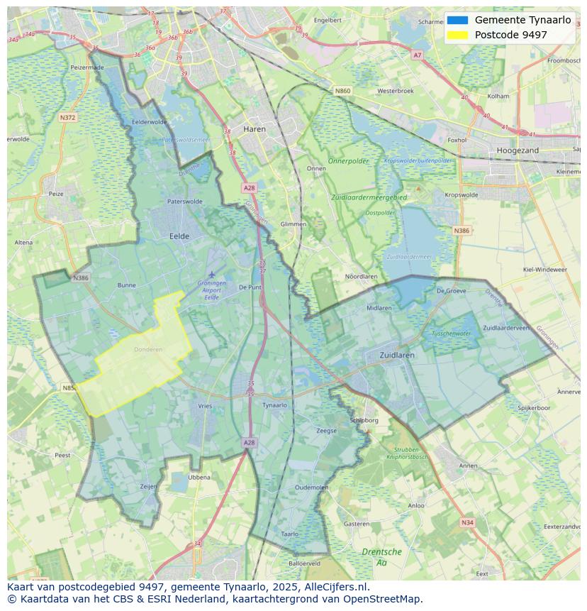 Afbeelding van het postcodegebied 9497 op de kaart.