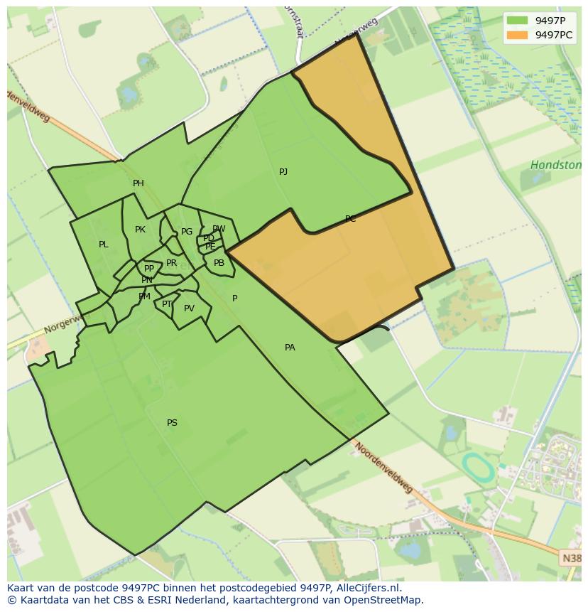 Afbeelding van het postcodegebied 9497 PC op de kaart.