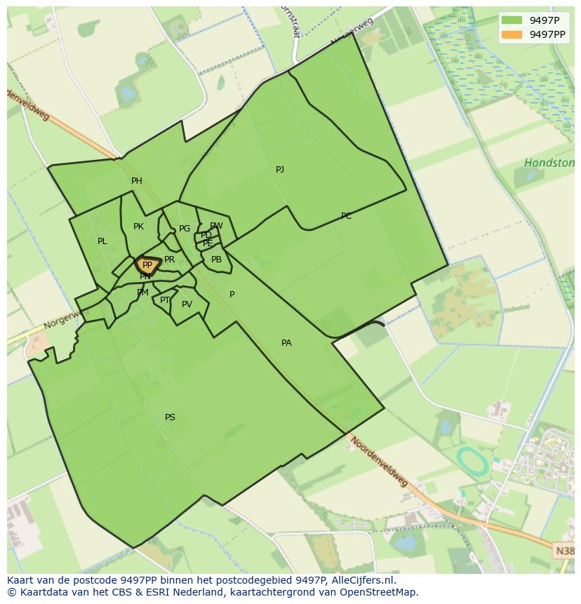 Afbeelding van het postcodegebied 9497 PP op de kaart.