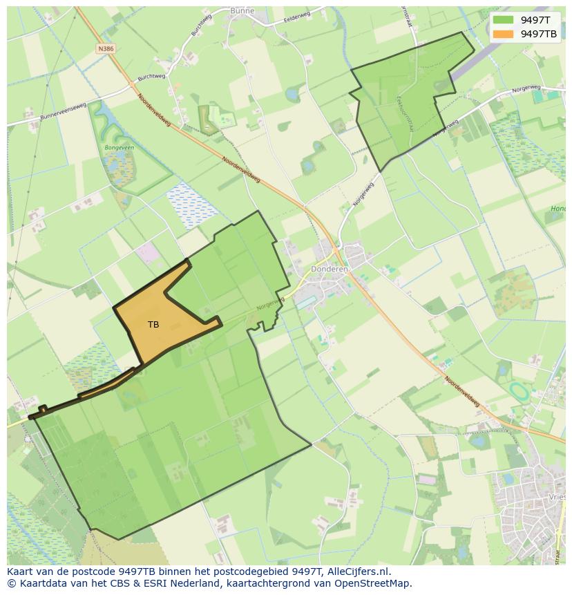 Afbeelding van het postcodegebied 9497 TB op de kaart.