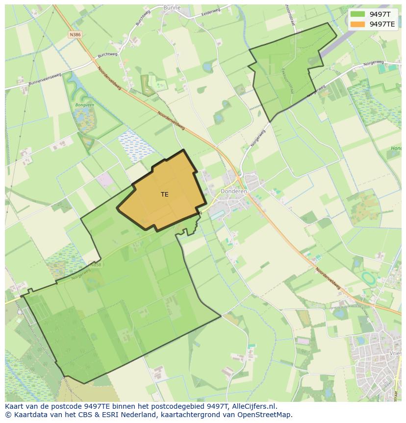 Afbeelding van het postcodegebied 9497 TE op de kaart.