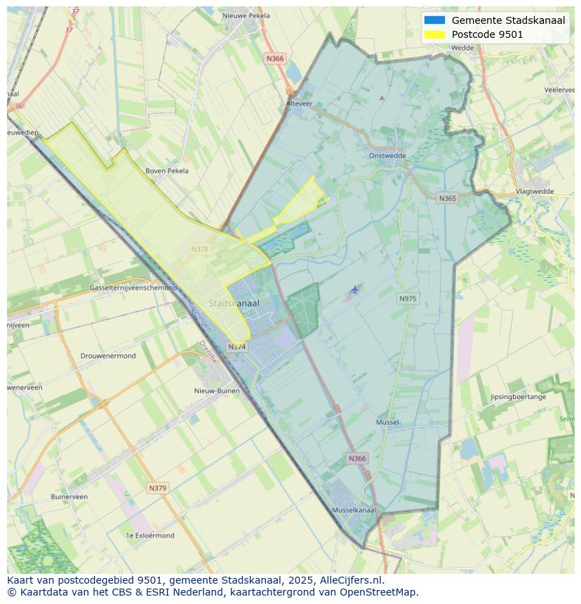 Afbeelding van het postcodegebied 9501 op de kaart.