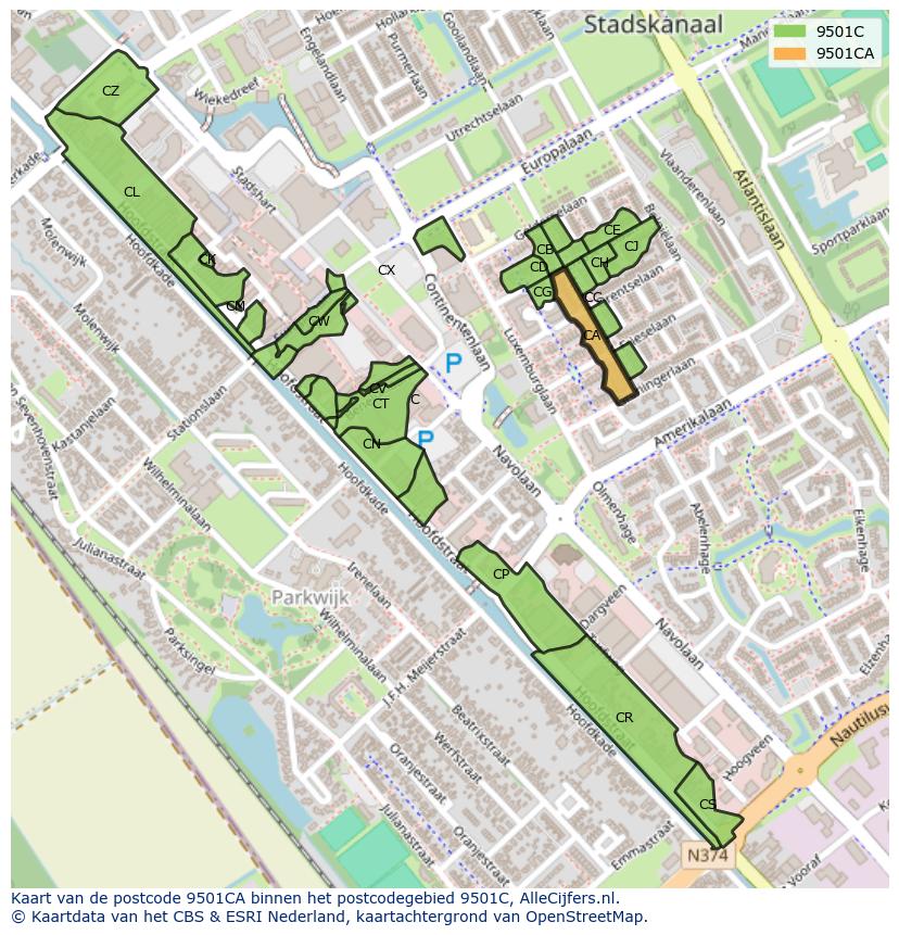 Afbeelding van het postcodegebied 9501 CA op de kaart.