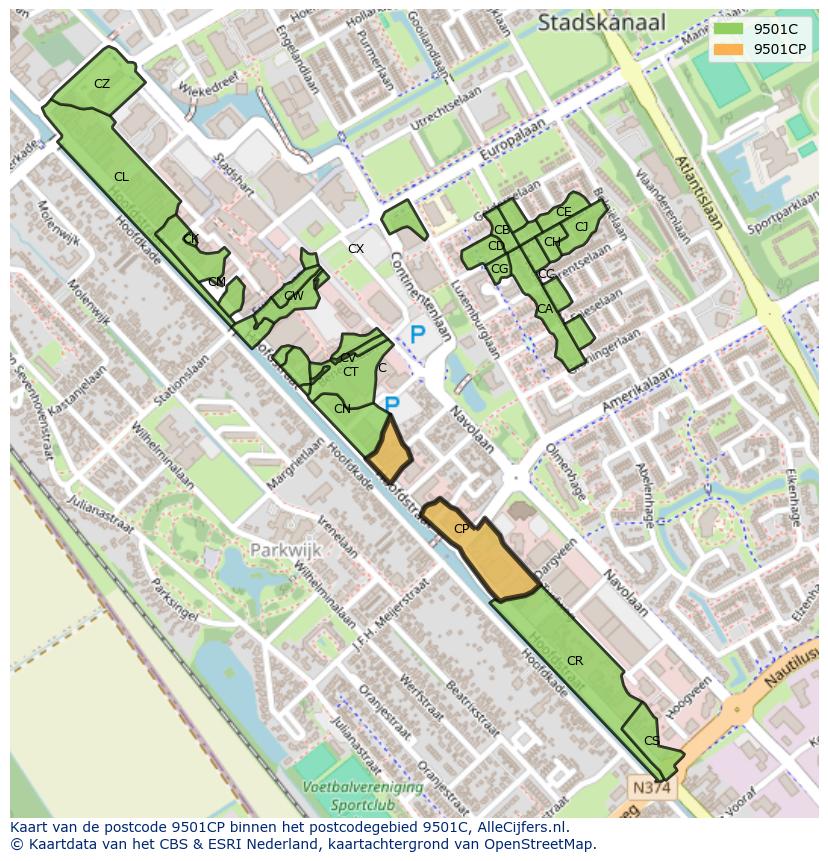 Afbeelding van het postcodegebied 9501 CP op de kaart.