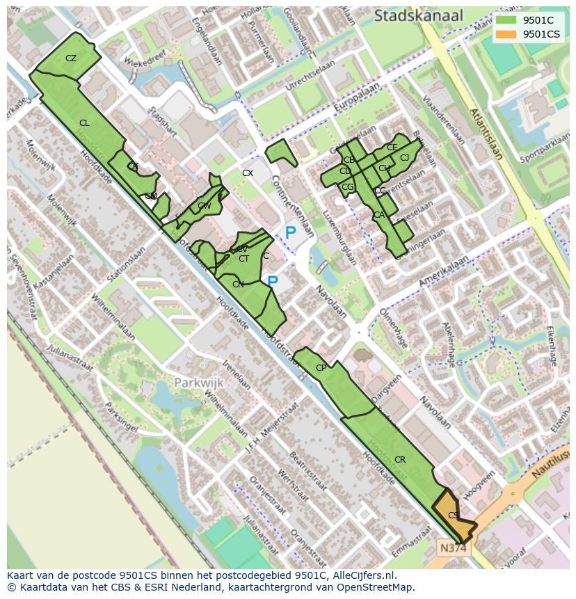Afbeelding van het postcodegebied 9501 CS op de kaart.