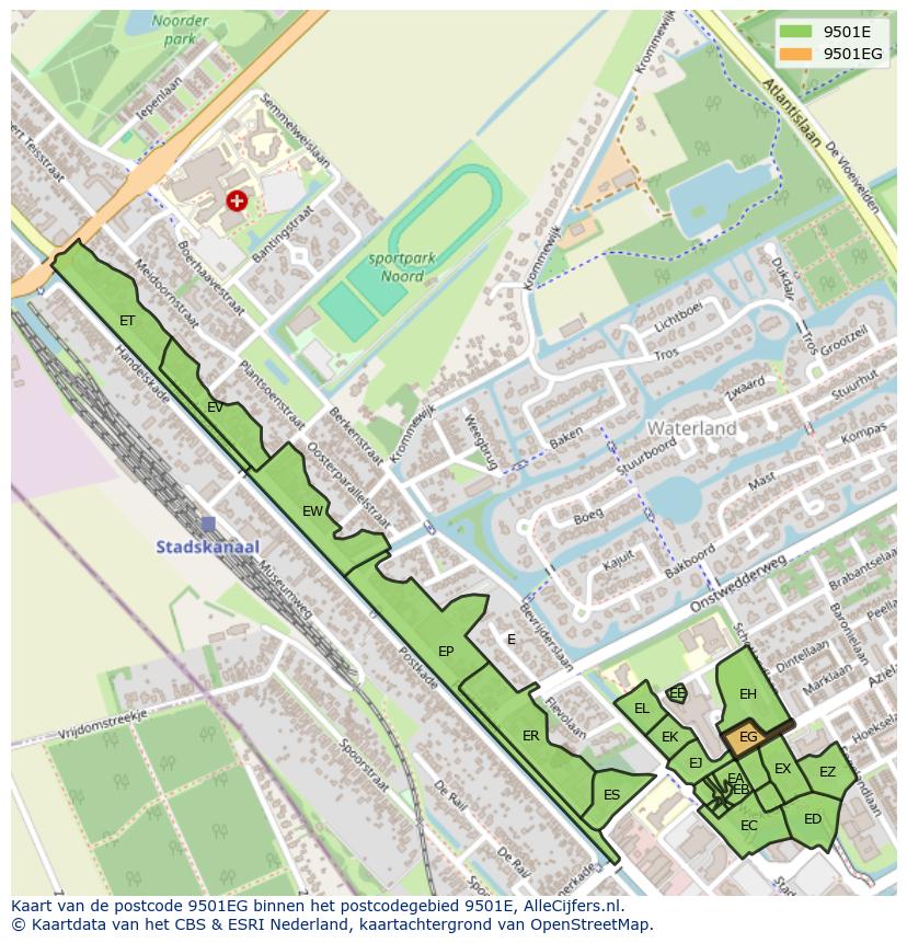 Afbeelding van het postcodegebied 9501 EG op de kaart.