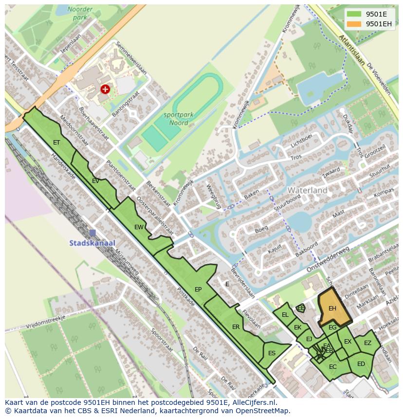 Afbeelding van het postcodegebied 9501 EH op de kaart.