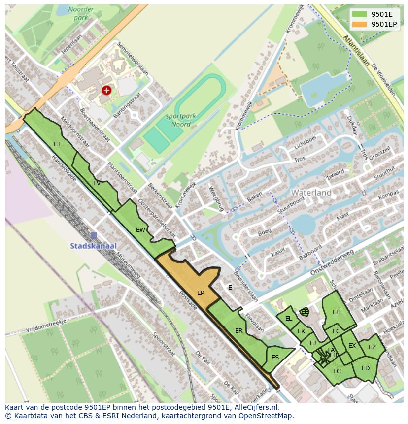 Afbeelding van het postcodegebied 9501 EP op de kaart.