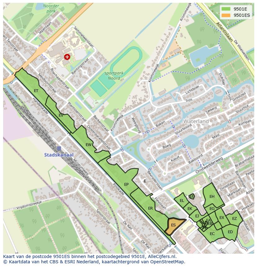 Afbeelding van het postcodegebied 9501 ES op de kaart.