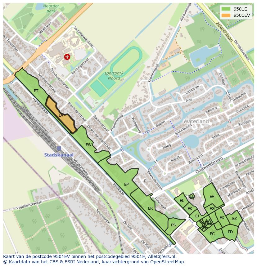 Afbeelding van het postcodegebied 9501 EV op de kaart.