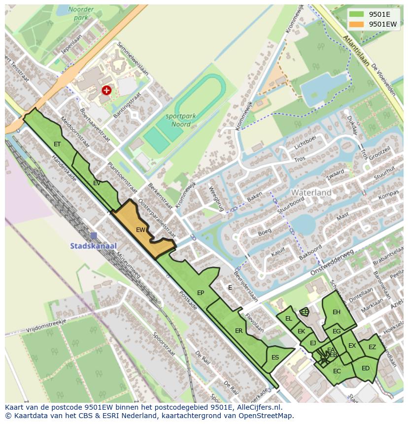 Afbeelding van het postcodegebied 9501 EW op de kaart.