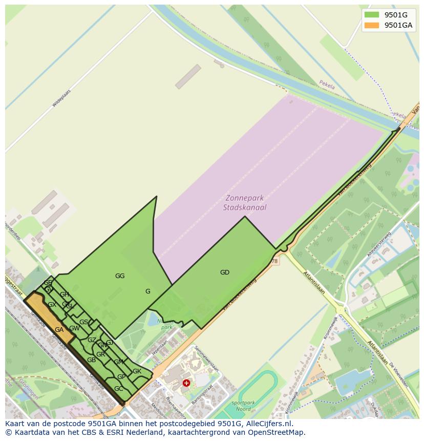 Afbeelding van het postcodegebied 9501 GA op de kaart.