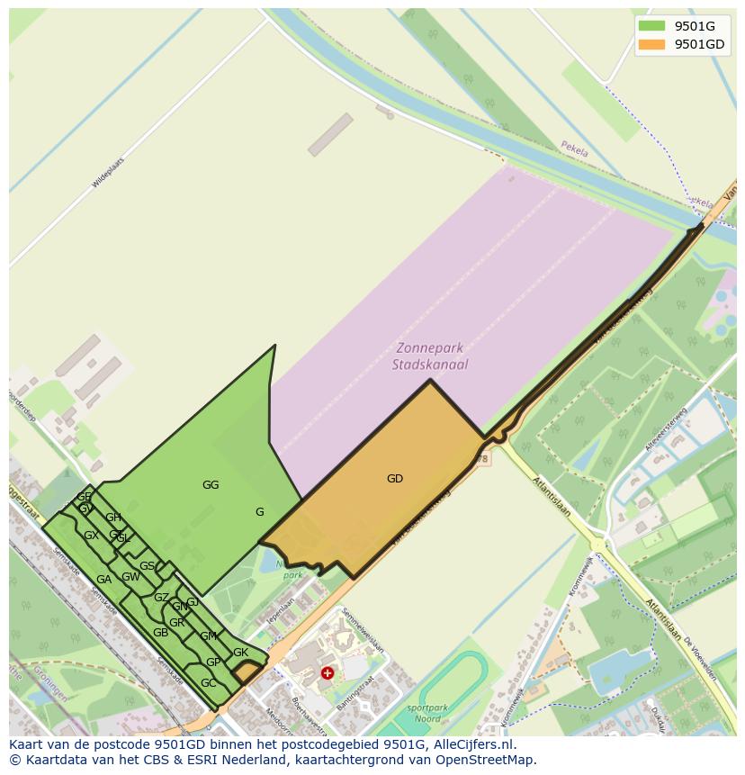 Afbeelding van het postcodegebied 9501 GD op de kaart.