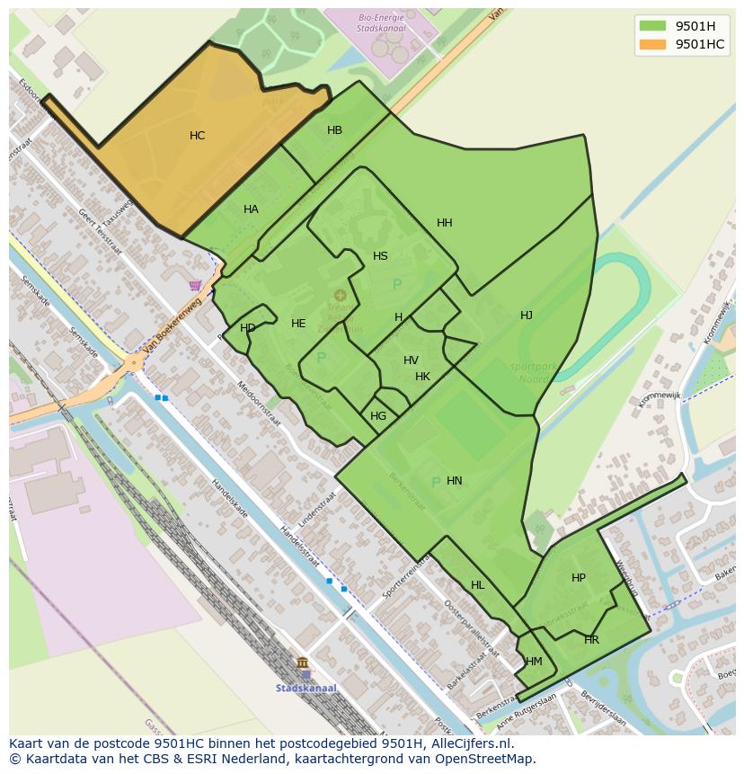 Afbeelding van het postcodegebied 9501 HC op de kaart.