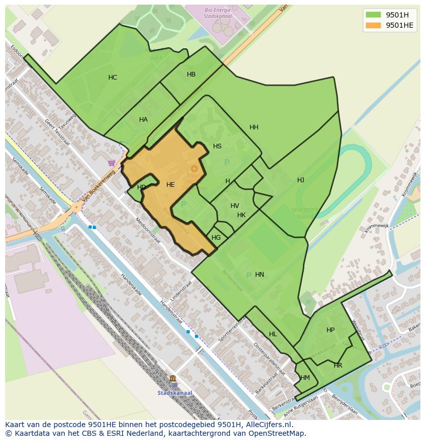 Afbeelding van het postcodegebied 9501 HE op de kaart.