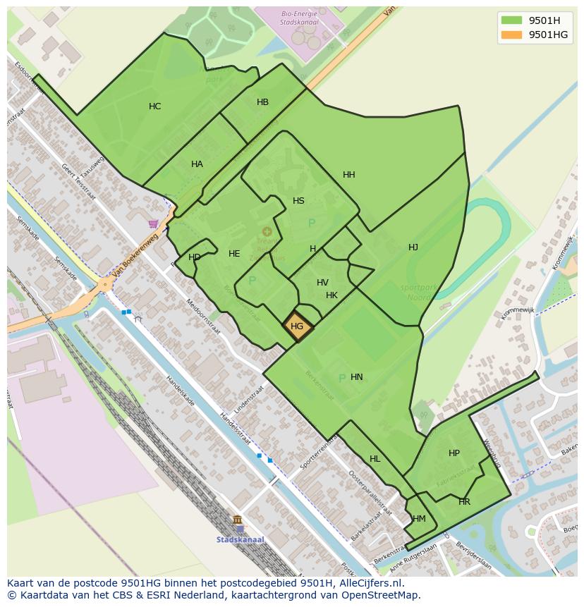 Afbeelding van het postcodegebied 9501 HG op de kaart.