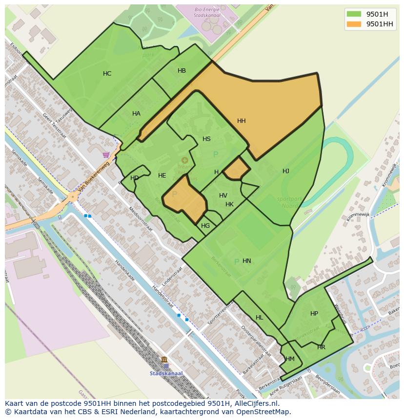 Afbeelding van het postcodegebied 9501 HH op de kaart.
