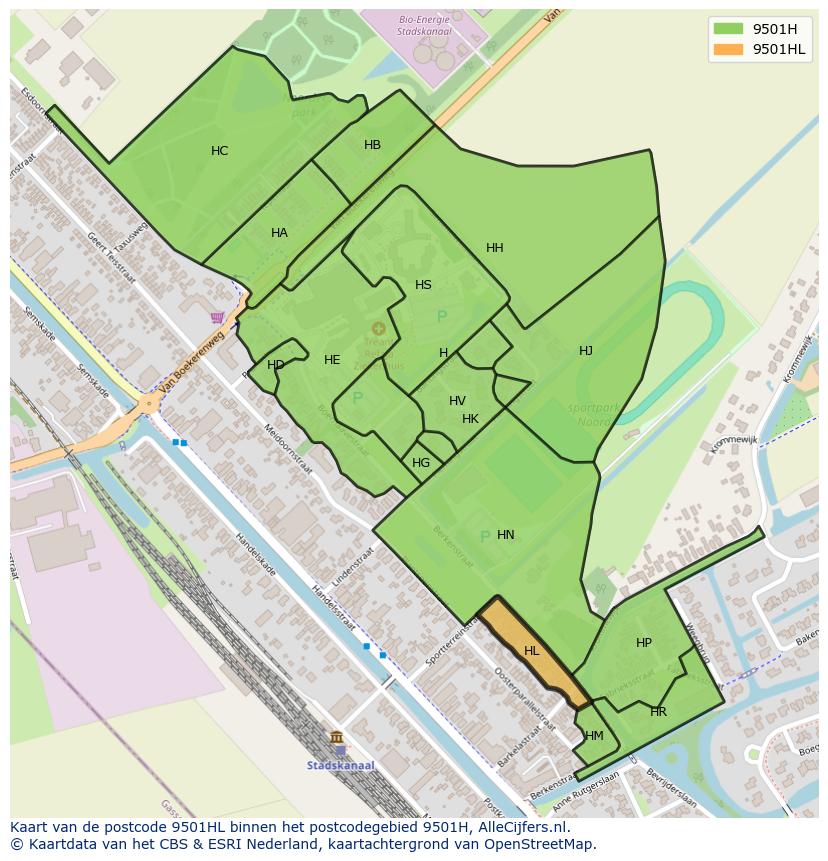 Afbeelding van het postcodegebied 9501 HL op de kaart.