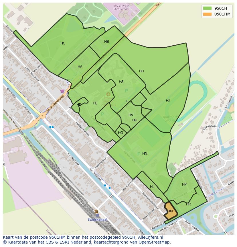 Afbeelding van het postcodegebied 9501 HM op de kaart.
