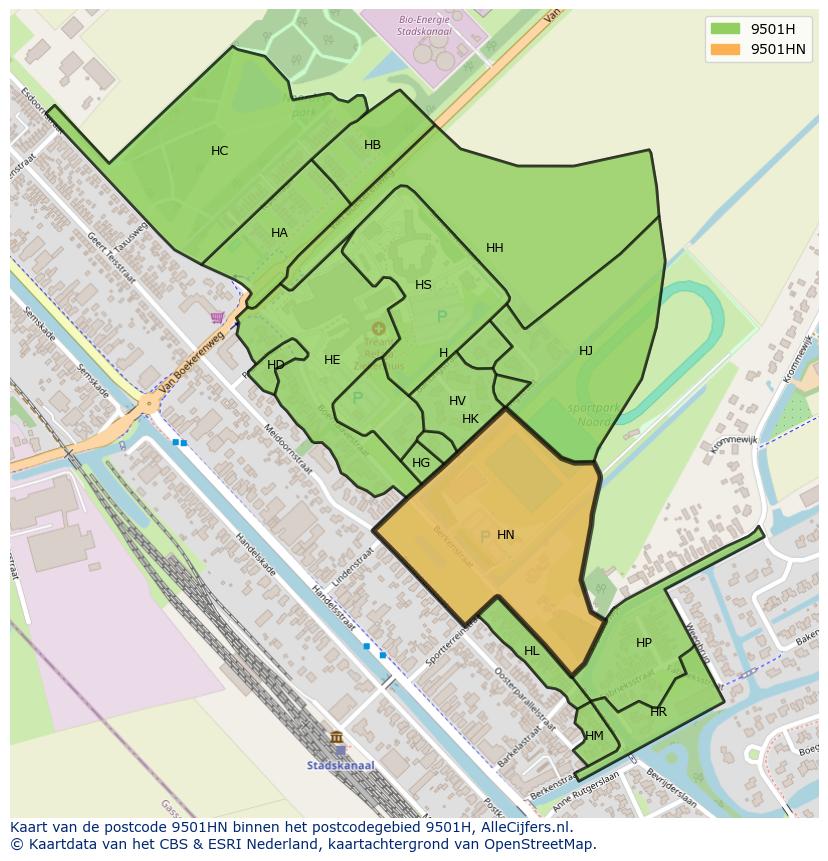 Afbeelding van het postcodegebied 9501 HN op de kaart.