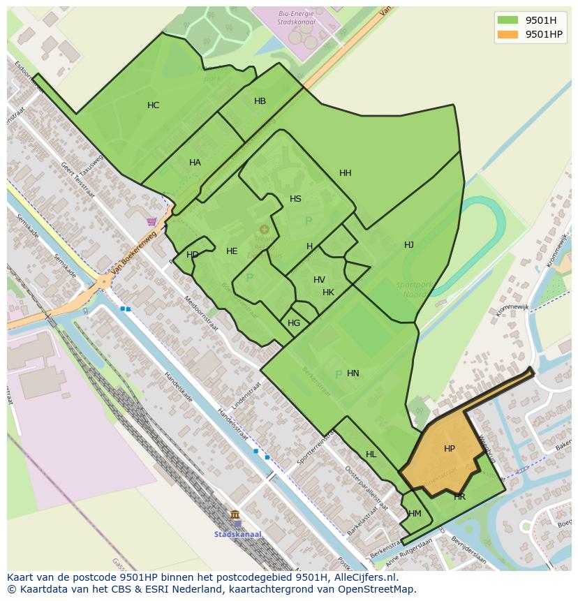 Afbeelding van het postcodegebied 9501 HP op de kaart.