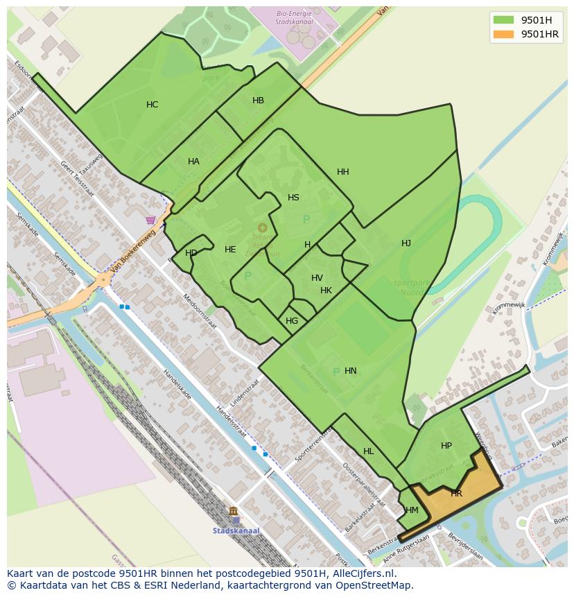 Afbeelding van het postcodegebied 9501 HR op de kaart.