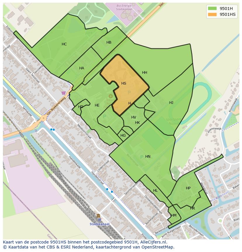Afbeelding van het postcodegebied 9501 HS op de kaart.