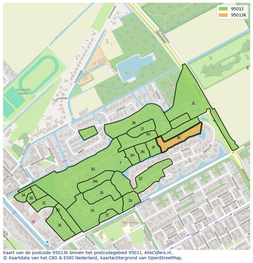Afbeelding van het postcodegebied 9501 JK op de kaart.
