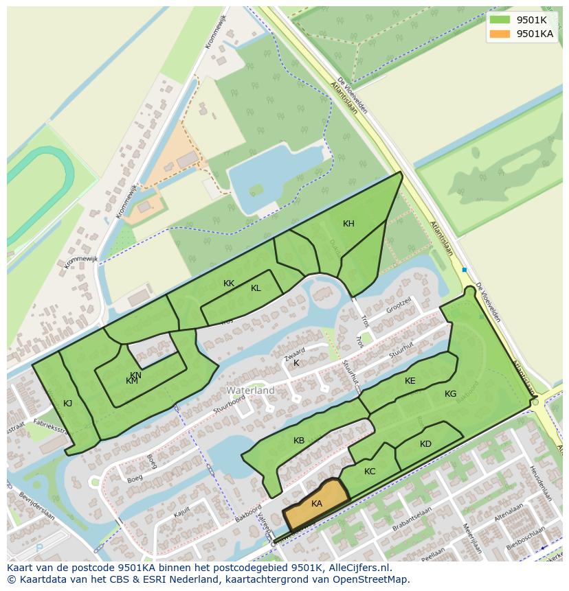 Afbeelding van het postcodegebied 9501 KA op de kaart.