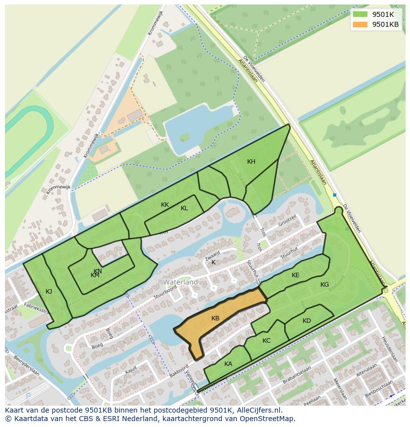 Afbeelding van het postcodegebied 9501 KB op de kaart.
