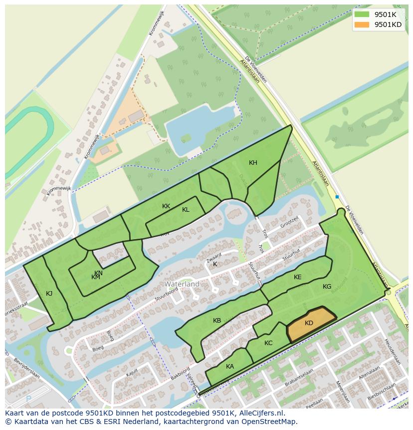 Afbeelding van het postcodegebied 9501 KD op de kaart.